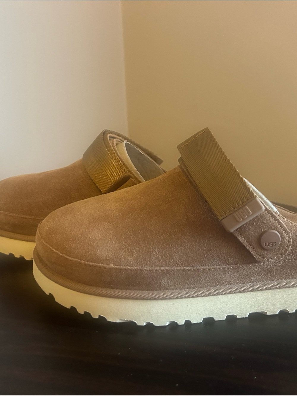 UGG Brown Suede Slip-On Clog with Cream Sole